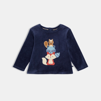 بيجاما مخملية باللون الأزرق، مُزيَّنة برسمة حيوانات، للفتيان الرُضع.